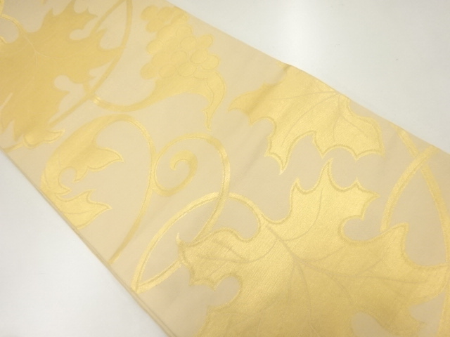 JAPANESE KIMONO / ANTIQUE FUKURO OBI / SILK / WOVEN GRAPES & ARABESQUE